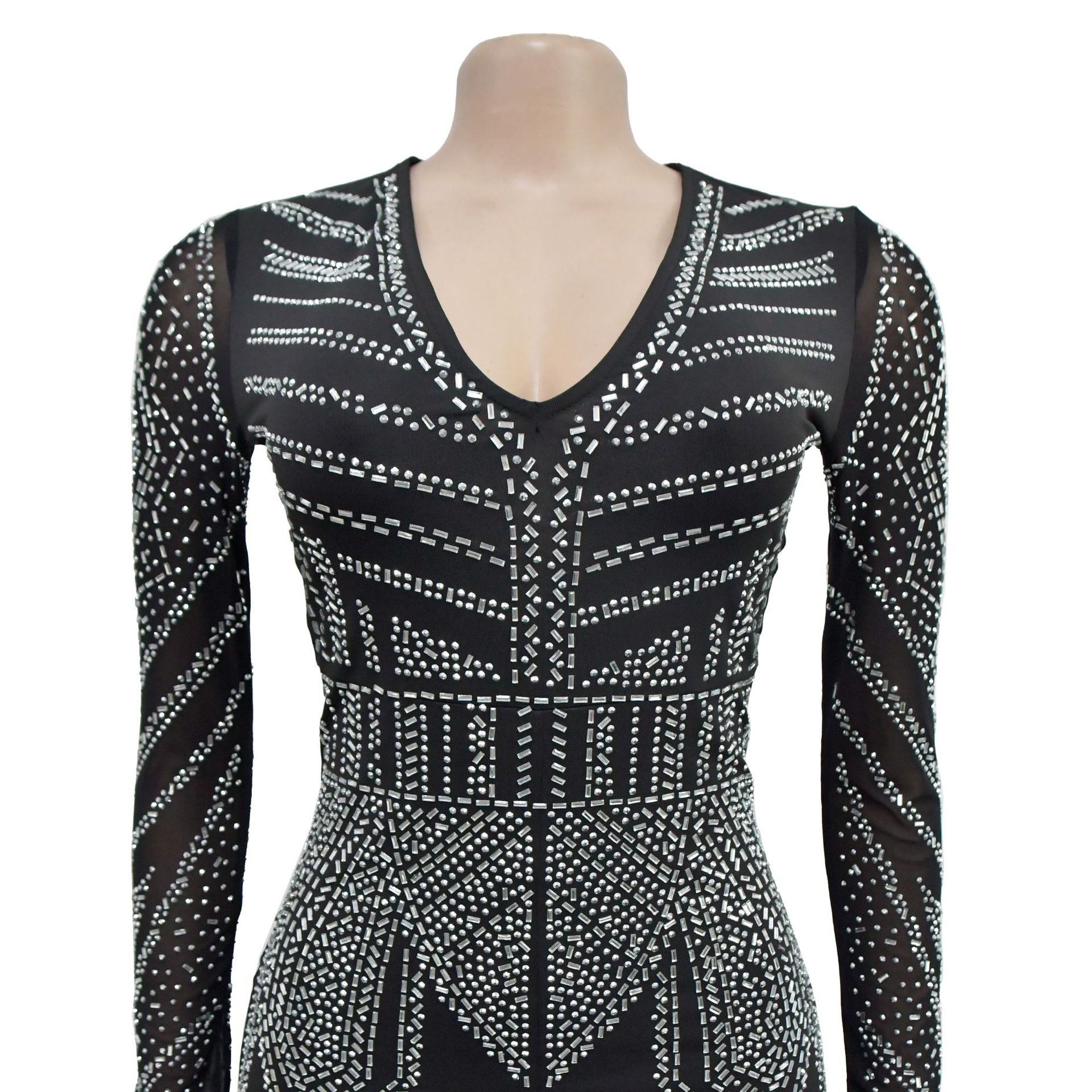 Women Solid V Neck Beaded Long Sleeve Jumpsuit 11