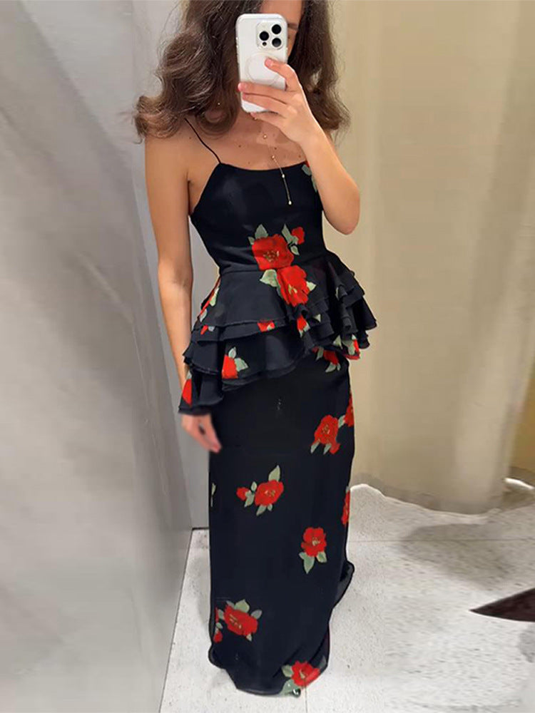 Women's Bohemian Print Halter Strap Top Skirt Set 5