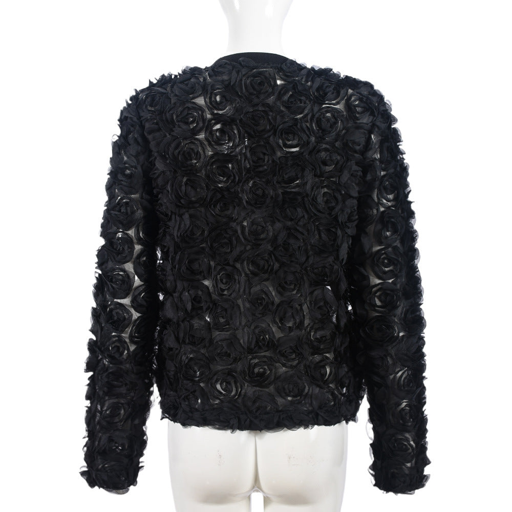 Women autumn mesh flower top 10