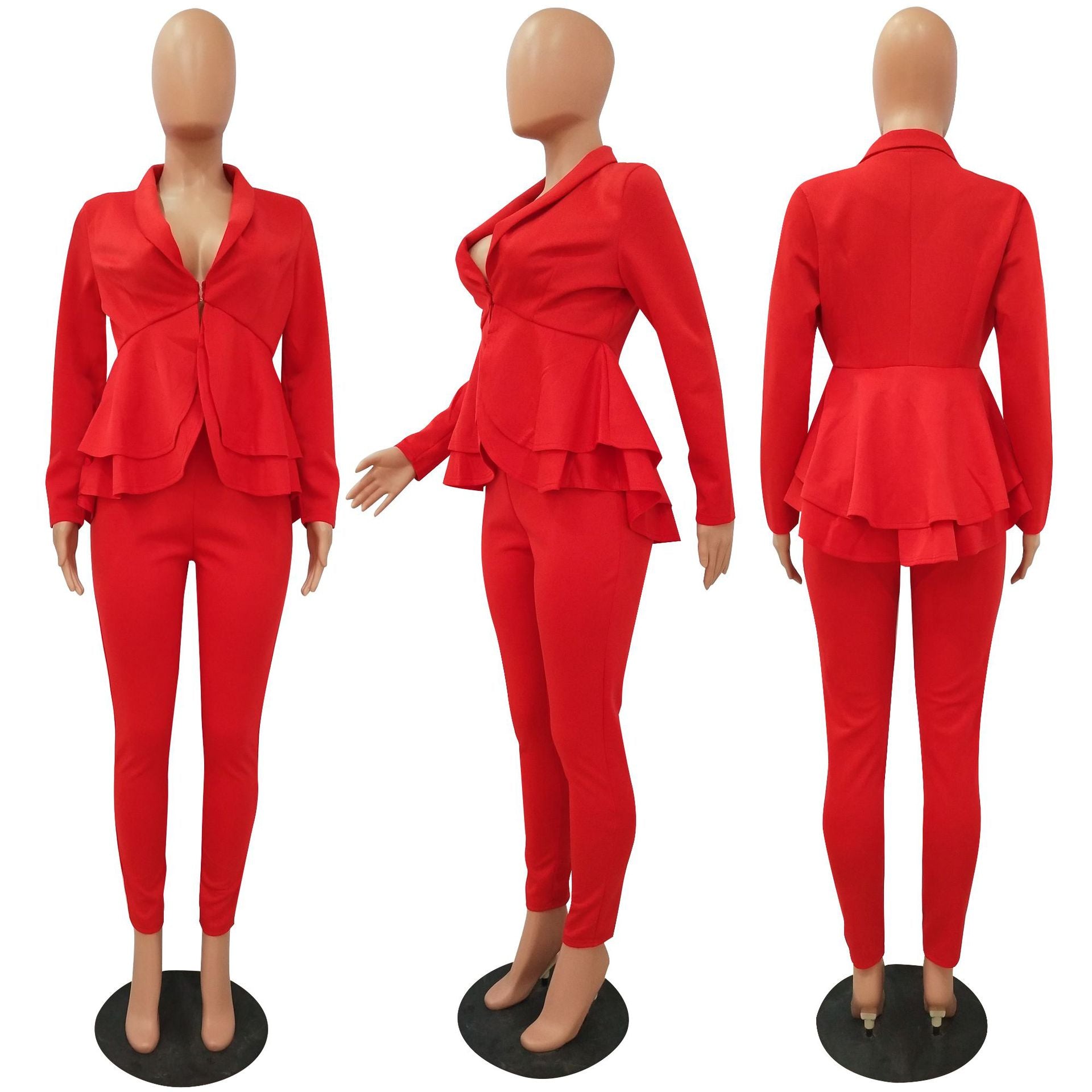 Fashion Ruffle Career Suit Casual Two Piece Set 29