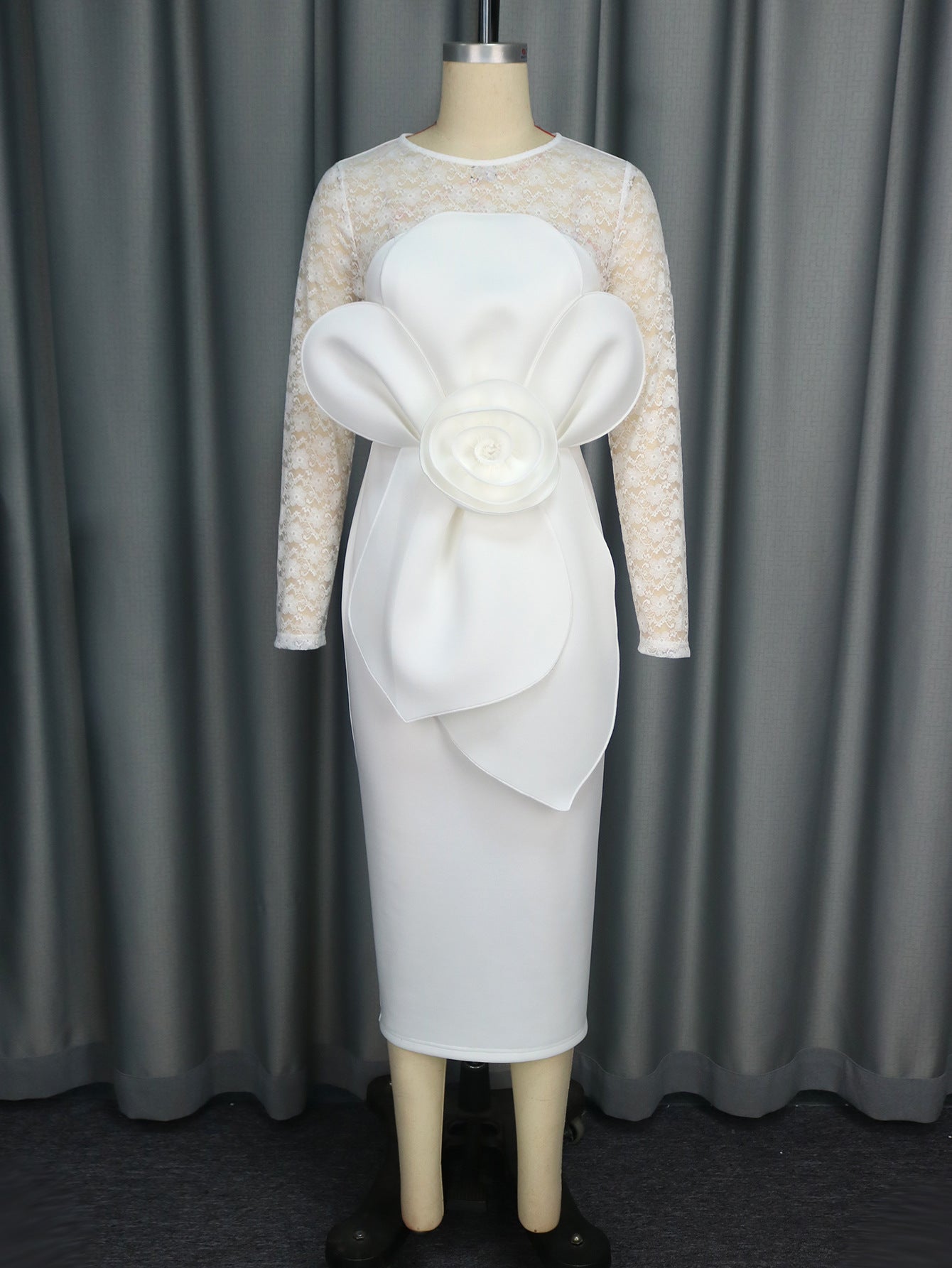 Long-Sleeved Lace Wedding Bow Party Dress 9