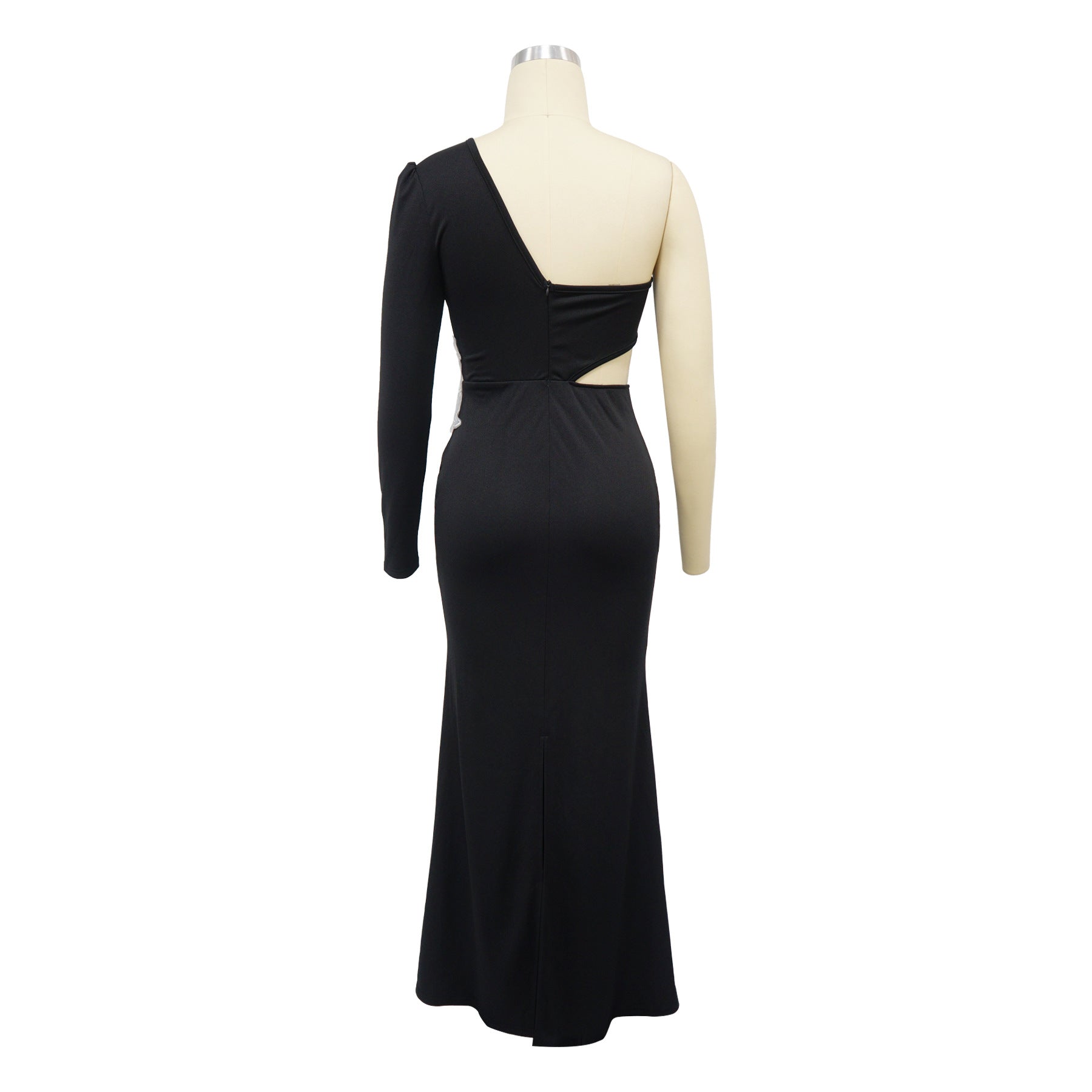 Women One-shoulder Long-sleeved Sexy Flower Beaded Dress 5