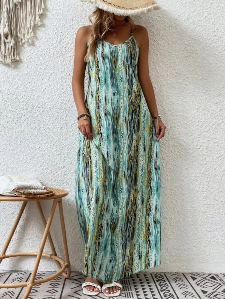 Women's Clothing Ladies Trend Print Strap Dress 8