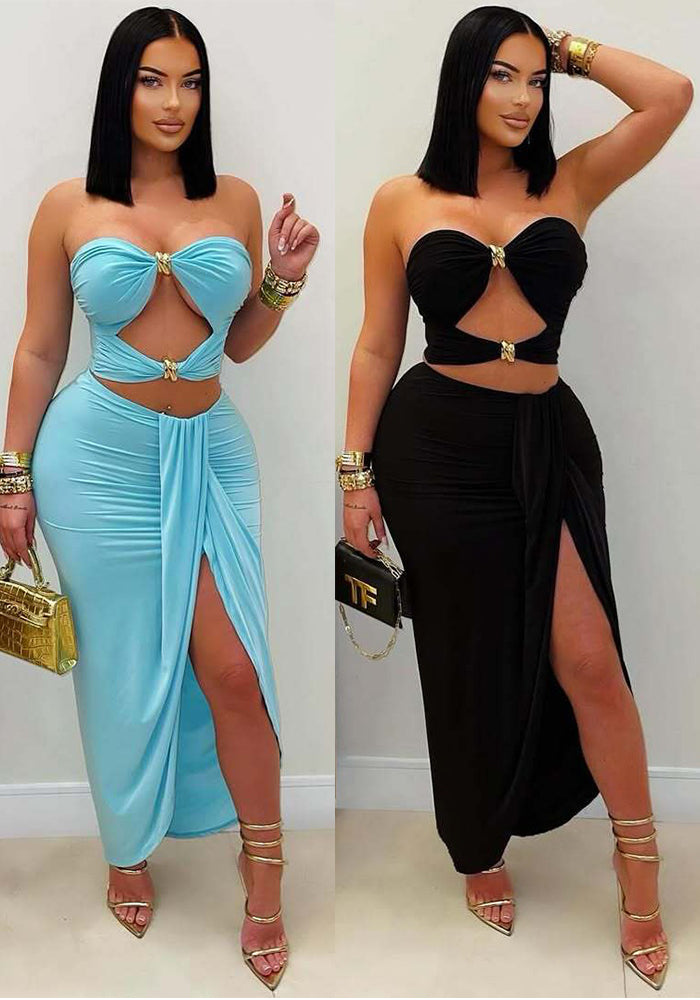 Solid Color Sexy Summer Skirt Set