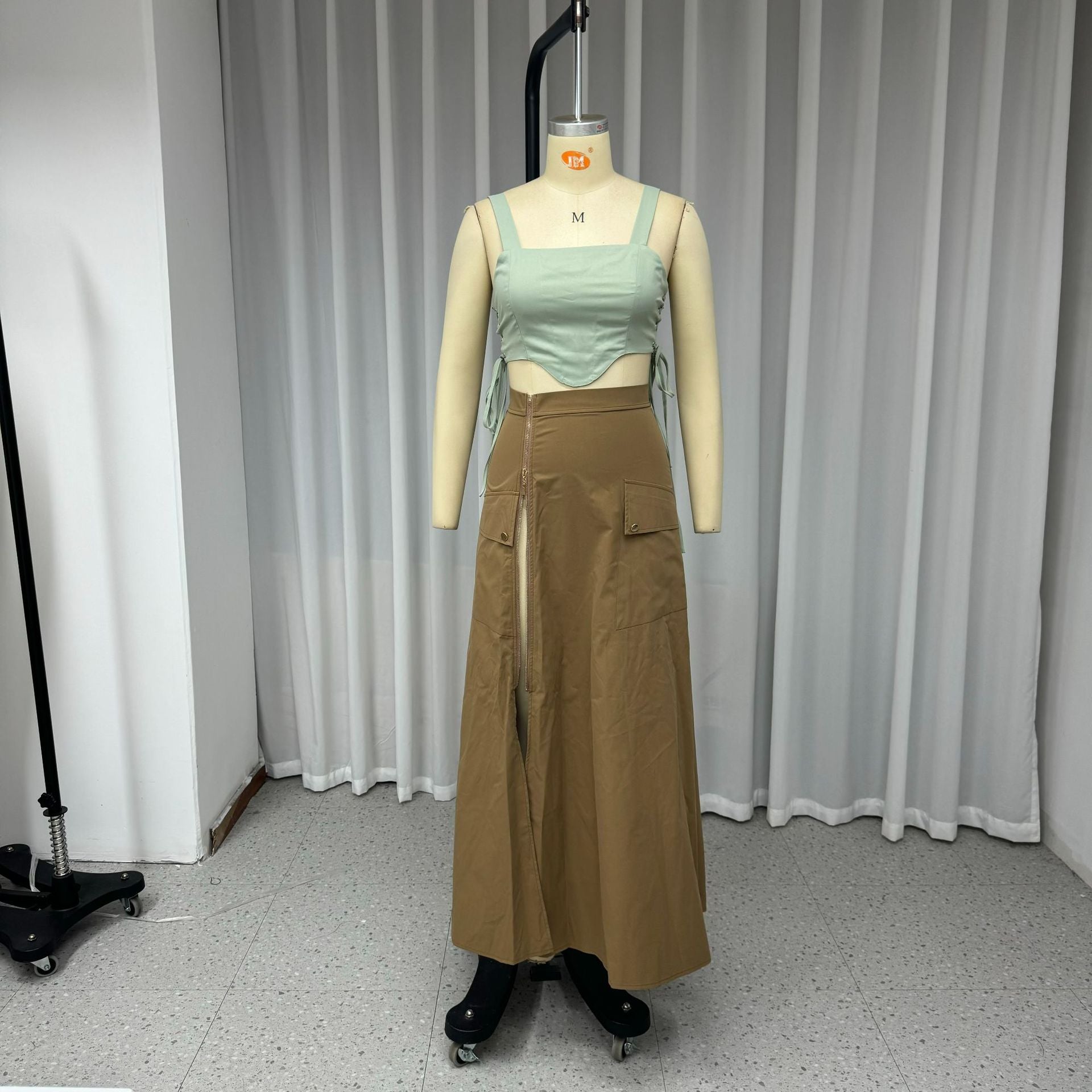 Women Fashion Casual Sleeveless solid color tie Tank Skirt two-piece set 7