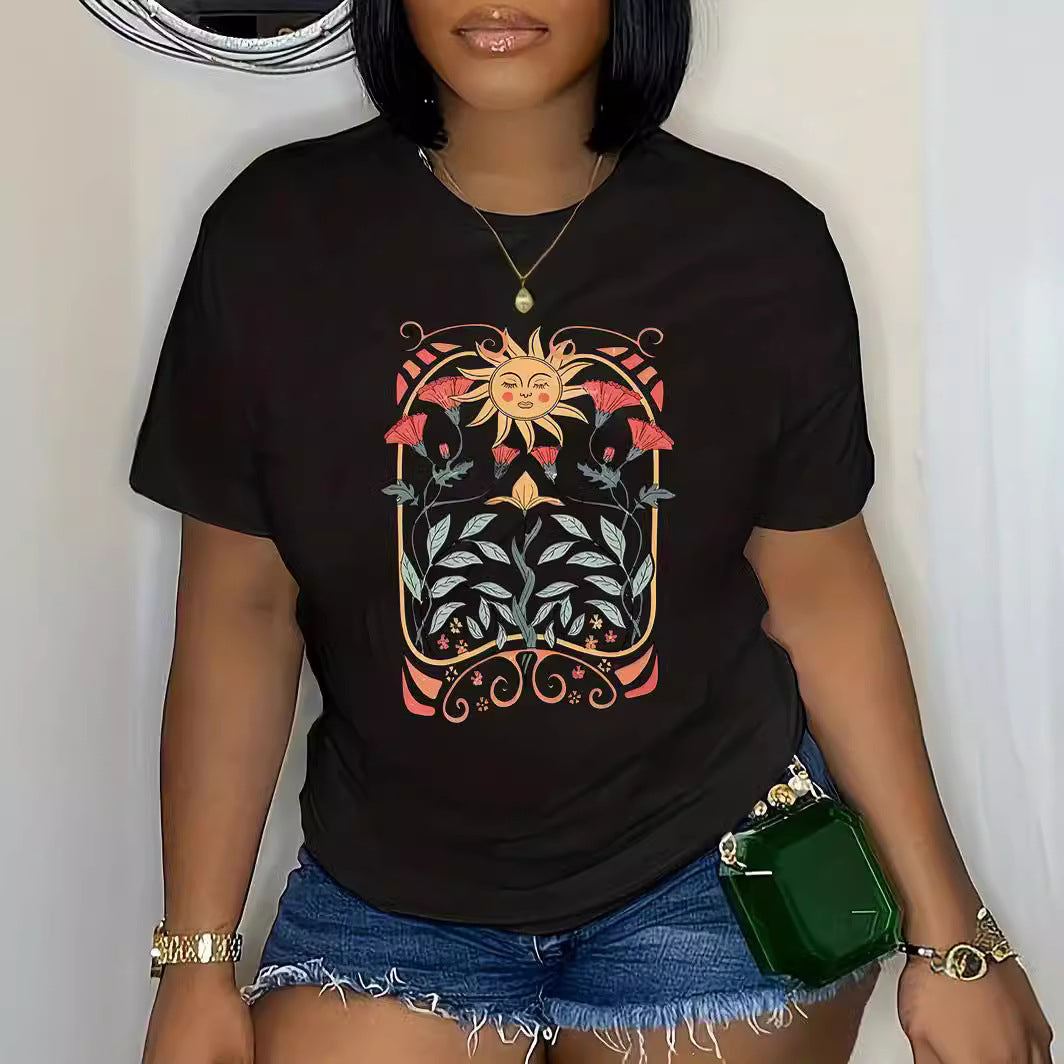 Plus Size Women's Fashion Style Trendy Printed Summer Short Sleeve T-Shirt 6