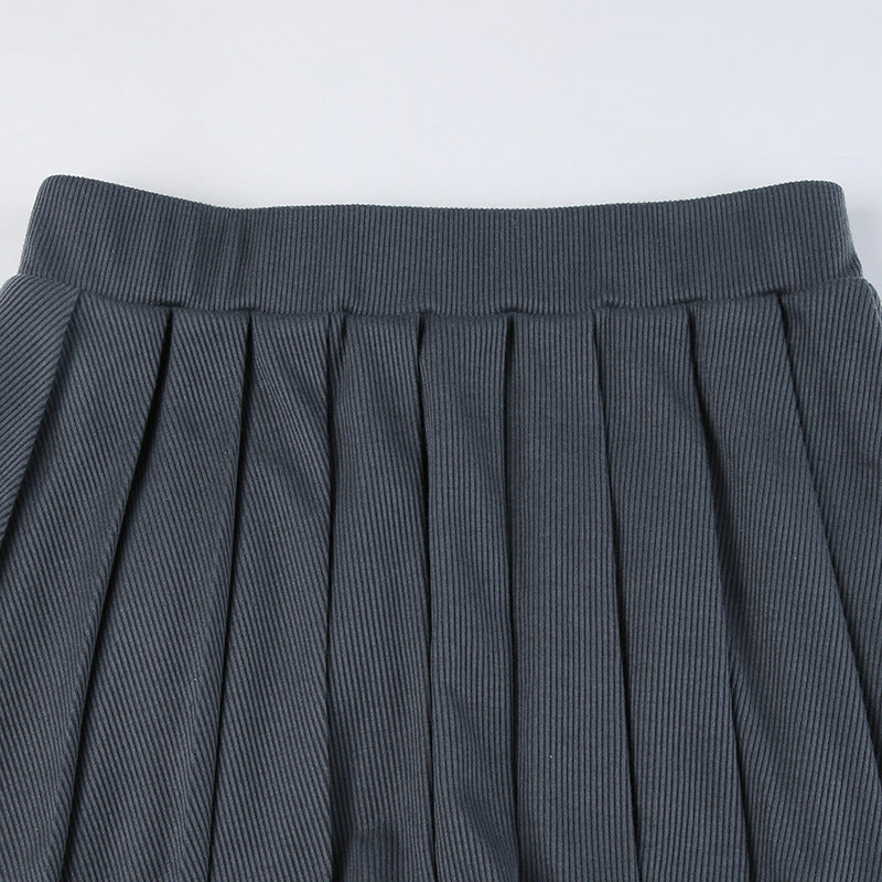 Embroidered Letter Half Turtleneck Crop Zipper Top + High Waist Pleated Skirt Casual Sports Two Piece Set For Women 18