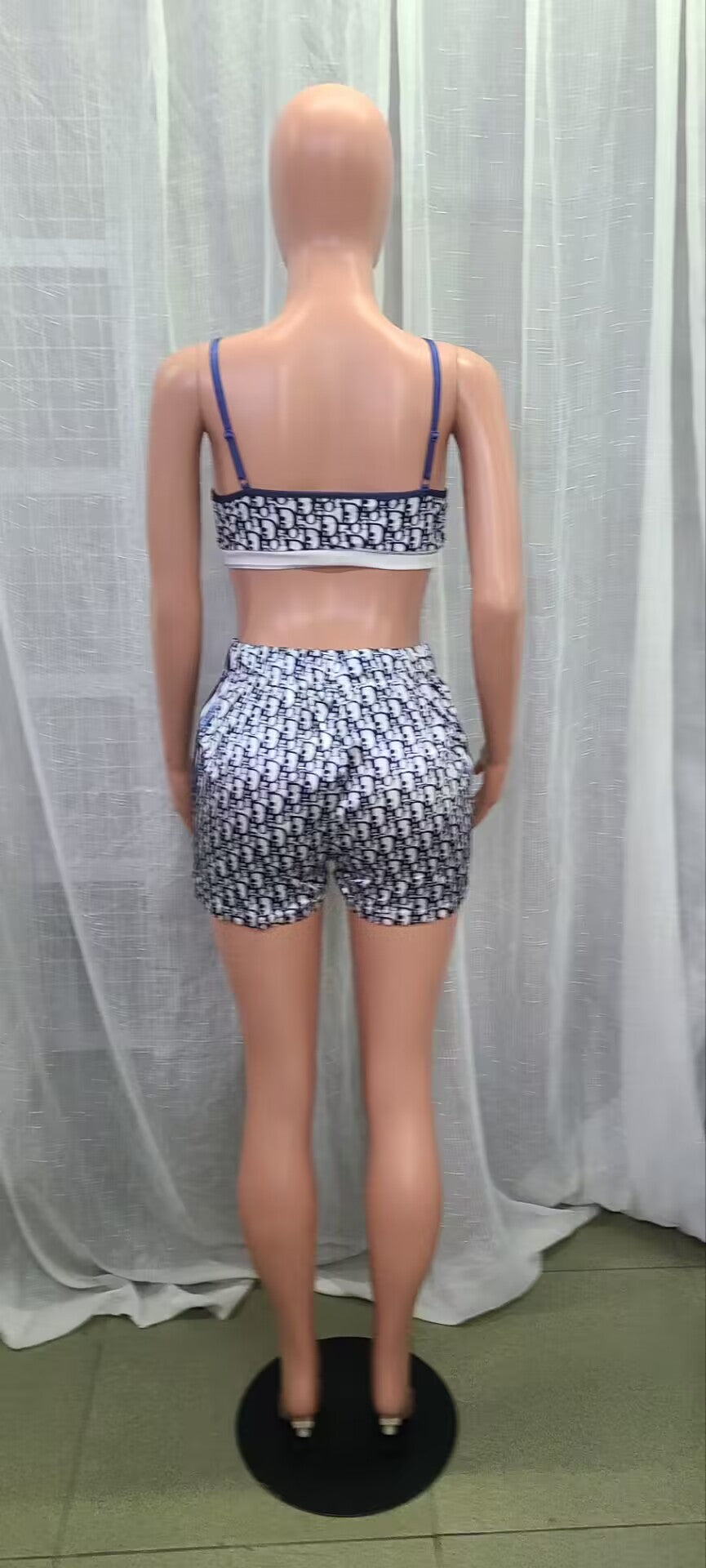 Summer Fashion Casual Wrapped Chest Strap Elastic Waist Shorts Set Two Pieces 7