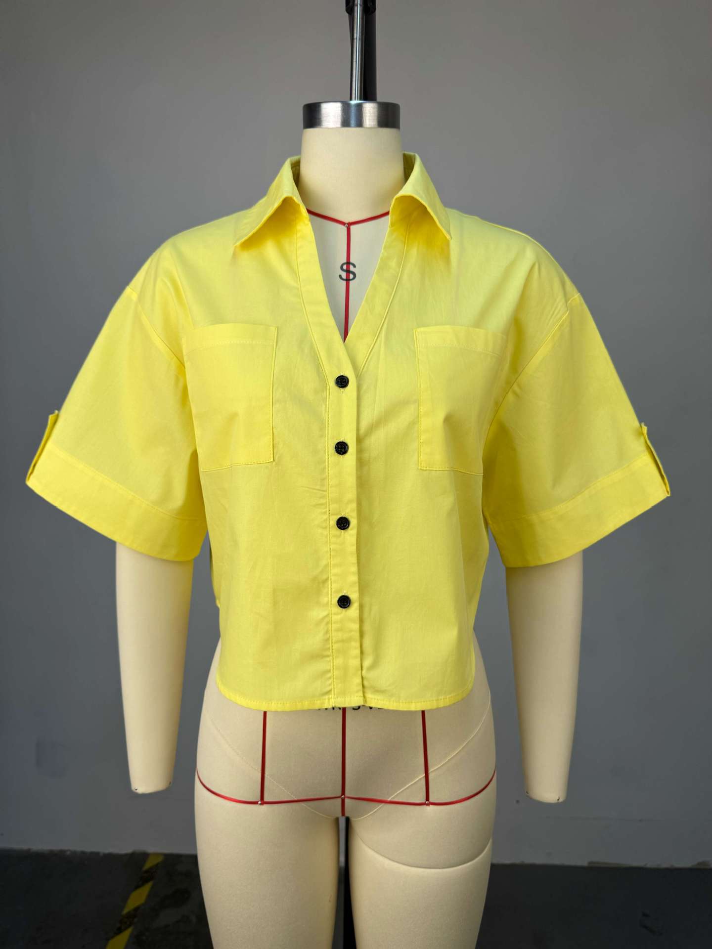 Women's Autumn Turndown Collar Loose Fashion Short Sleeve Shirt Top 7