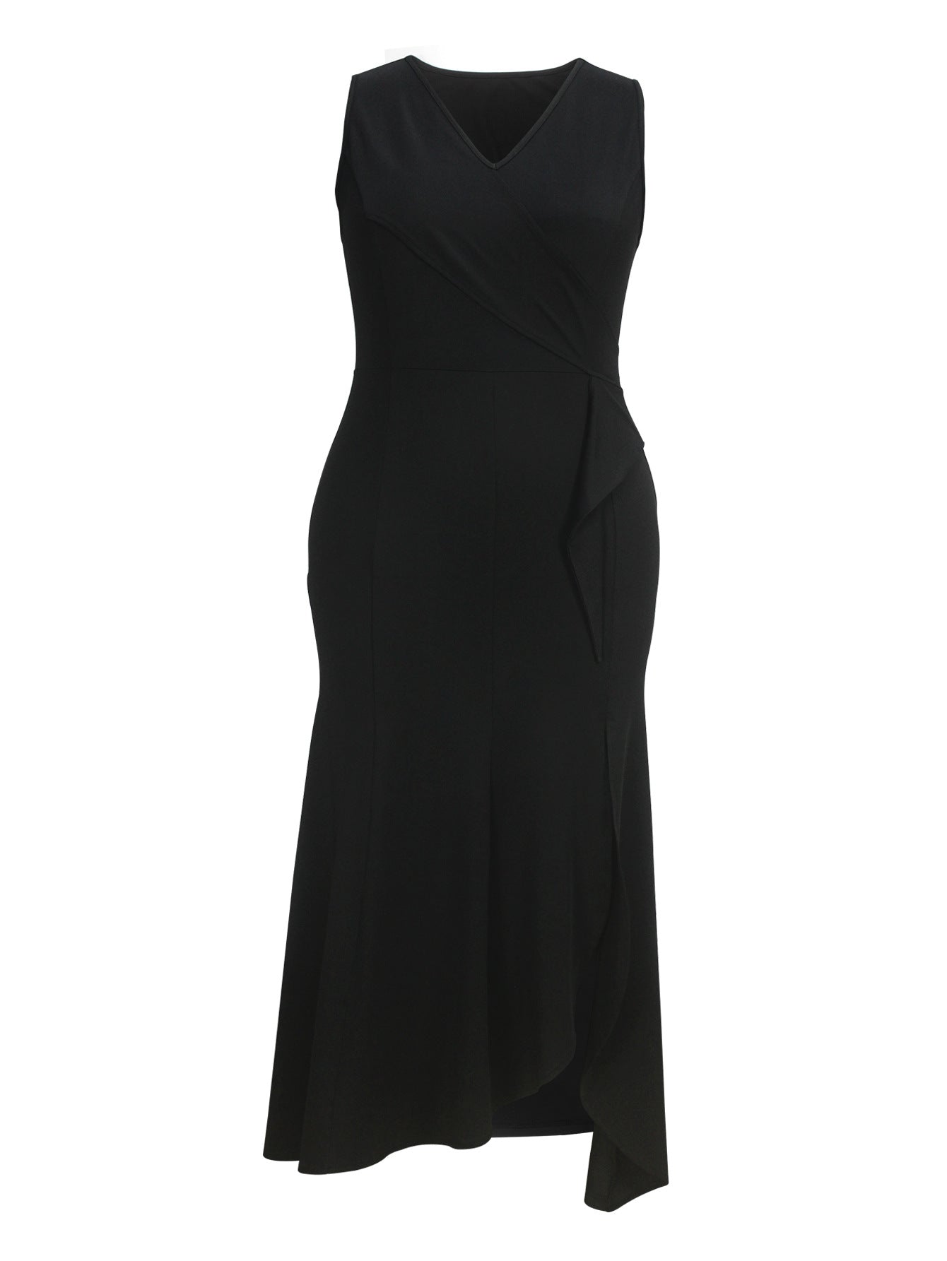 Plus Size Women Elegant V-neck Ruffle Irregular Maxi Dress 6