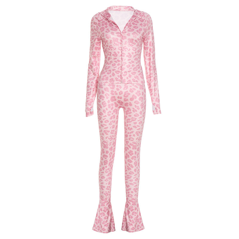 Women's Autumn Fashion Hooded Camouflage Print Long Sleeve Sports Slim Fit Casual Pants Set 20