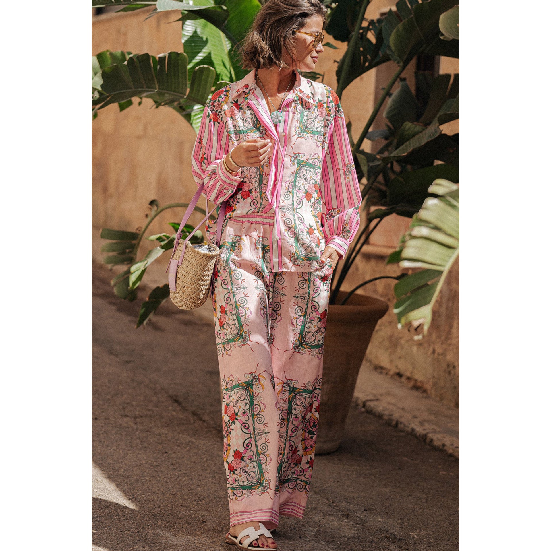 Women Casual Long Sleeve Loose Print Pocket Two-piece Set 5