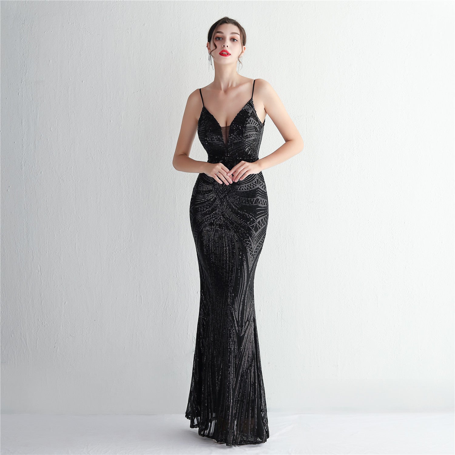 Positioning Flower Sling Party Sequin Dress Long Formal Party Slim Chic Elegant Evening Dress 4