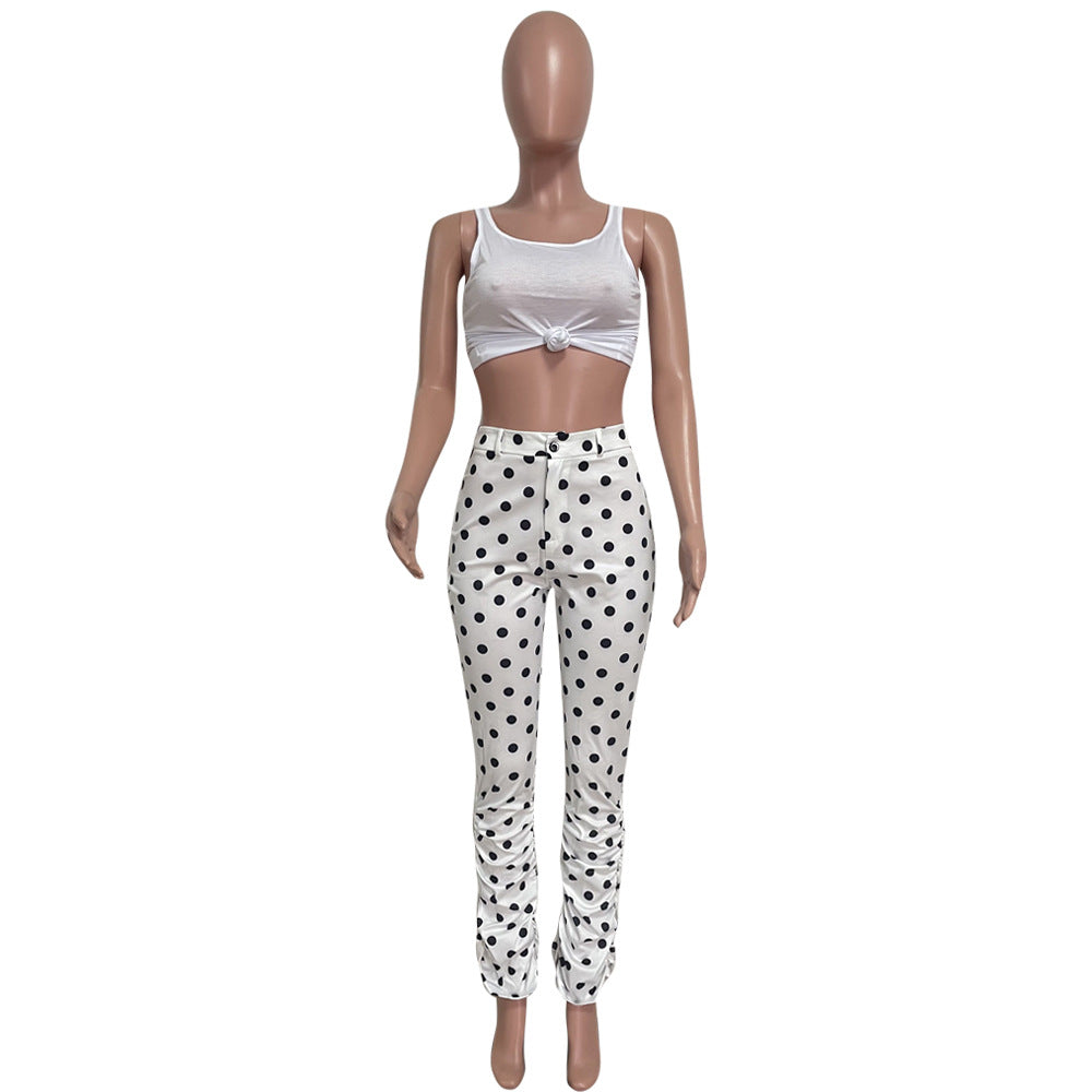 Women's Spring polka dot Ruched fashion casual trousers 6