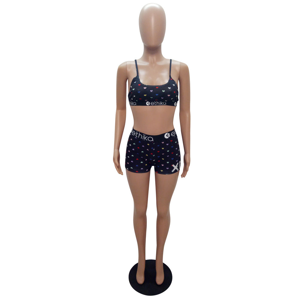 Women's Summer Sexy Printed Camisole Shorts Two-Piece Set 13