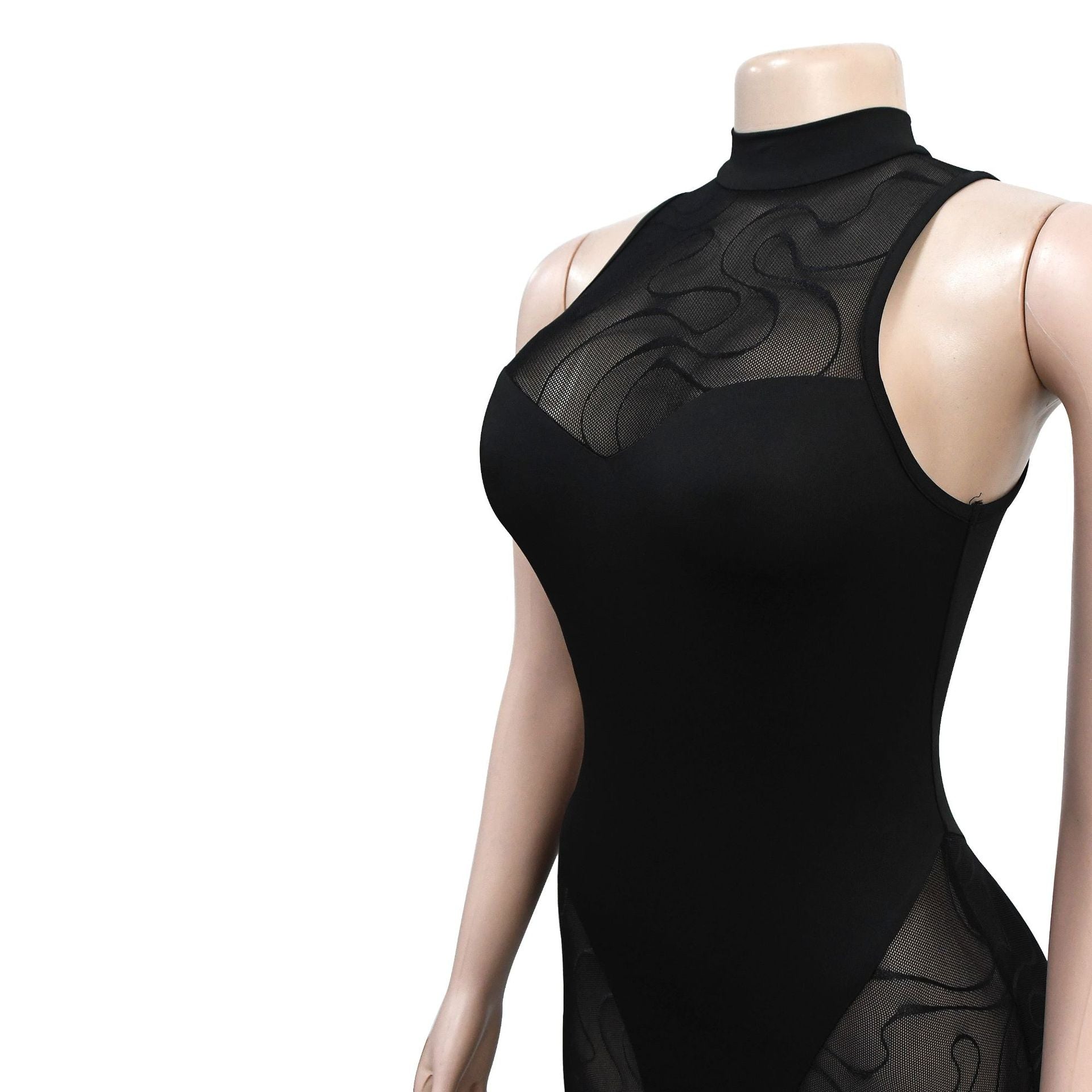 Women'S Fashion Solid Color Floral Mesh Sleeveless Jumpsuit Female 13