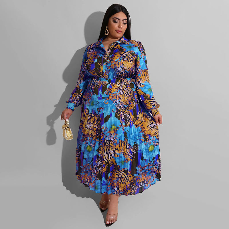 Plus Size Women Printed Long Sleeve Top + Ruched Skirt Two-Piece Set 12