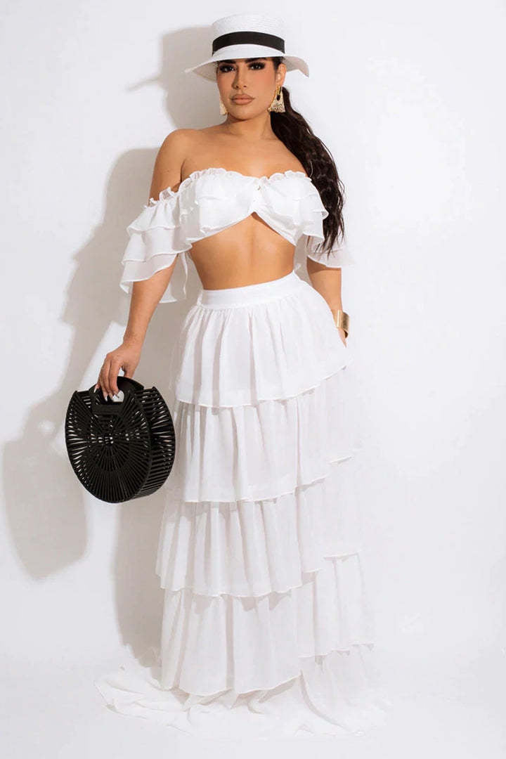 Stylish Off Shoulder Ruffled Two Piece Skirt Set 3