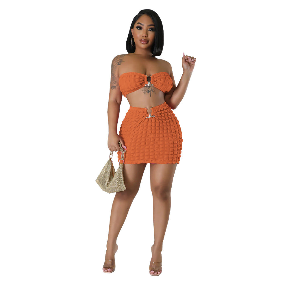 Women Sexy Bandeau Top and Skirt Two-Piece Set 16