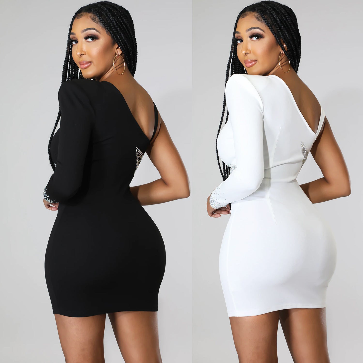 Summer Women Fashion Sexy Tight Fitting Bodycon One Shoulder Sleeve Dress 6