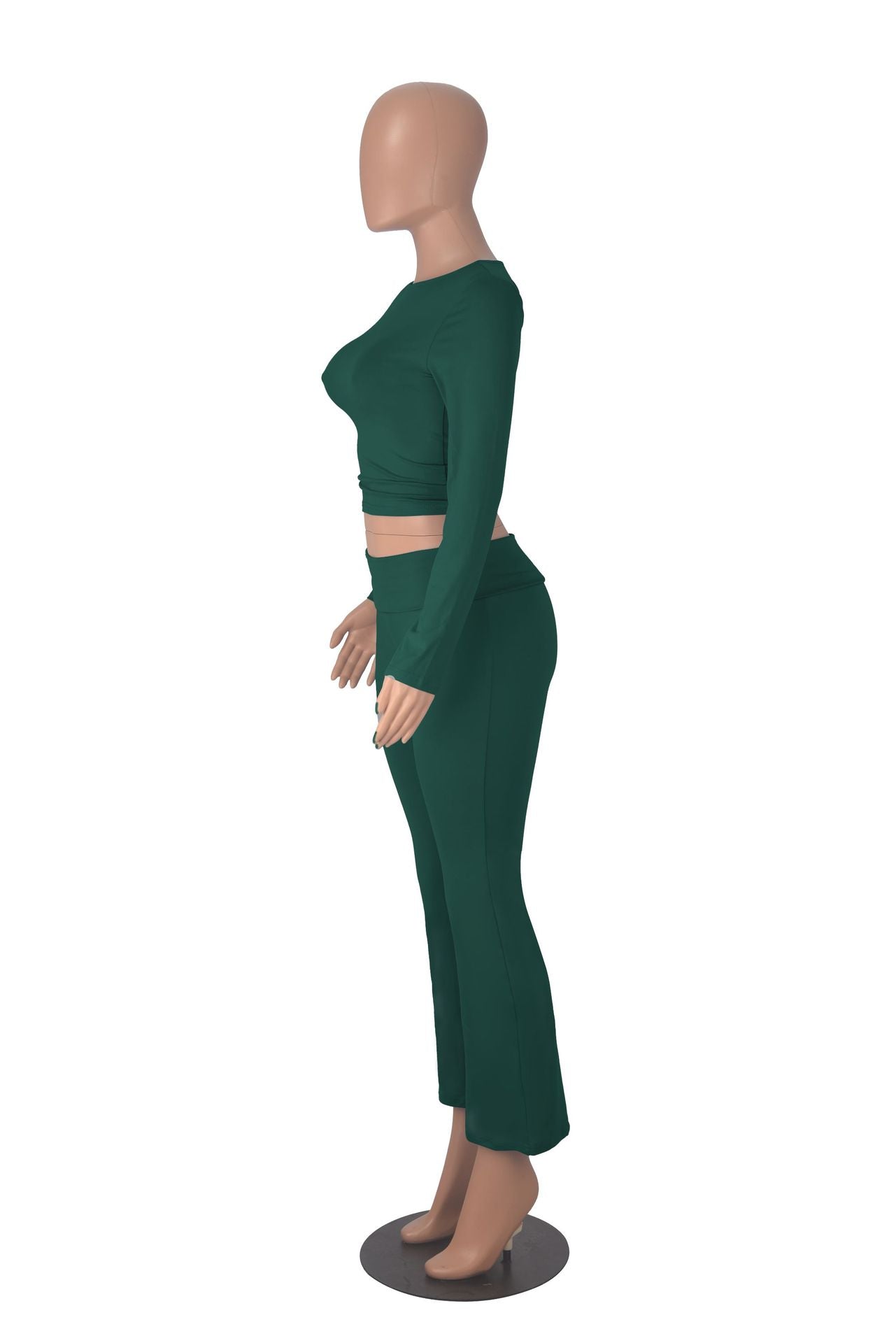 Women long sleeve round neck top and bell bottom pant two-piece set 31