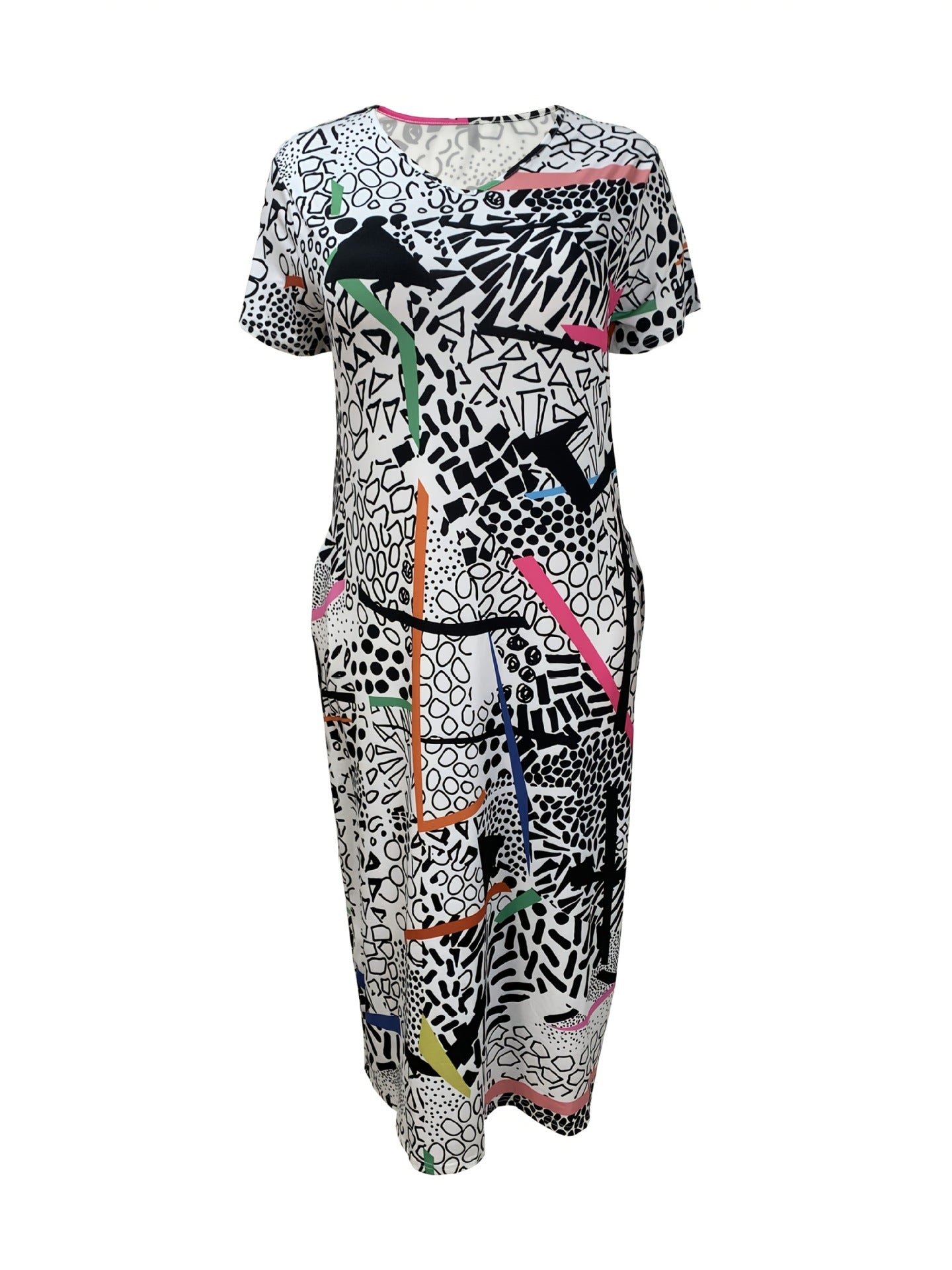 Plus Size Women V-Neck Printed Pocket Dress 8