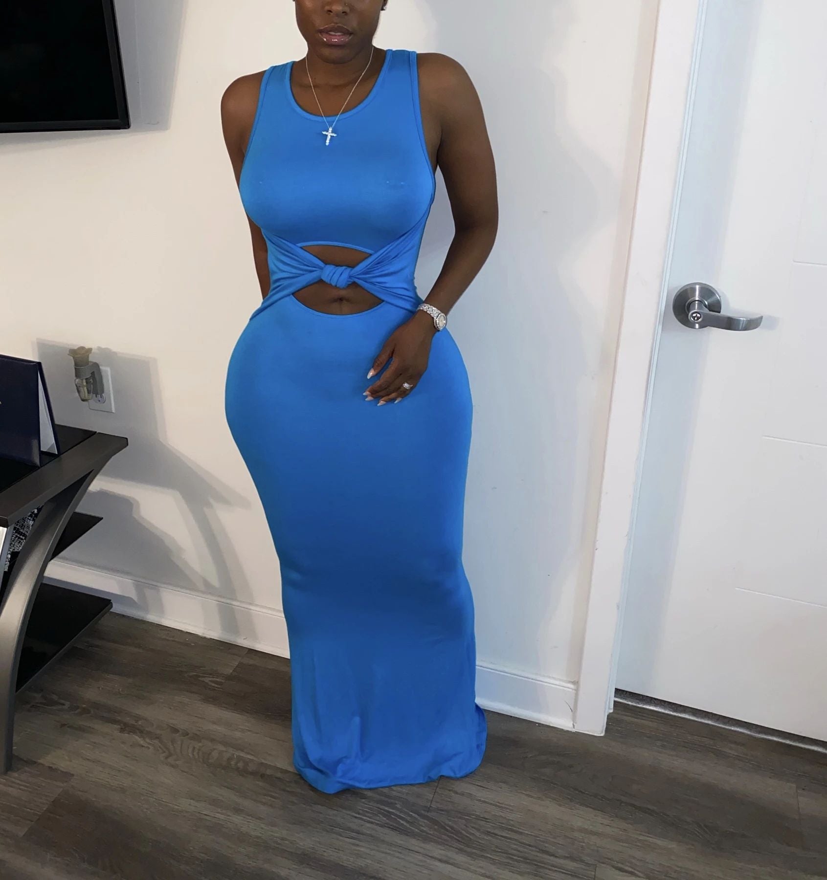 Sexy Women's Solid Color Sleeveless Cutout Women's Long Dress 6