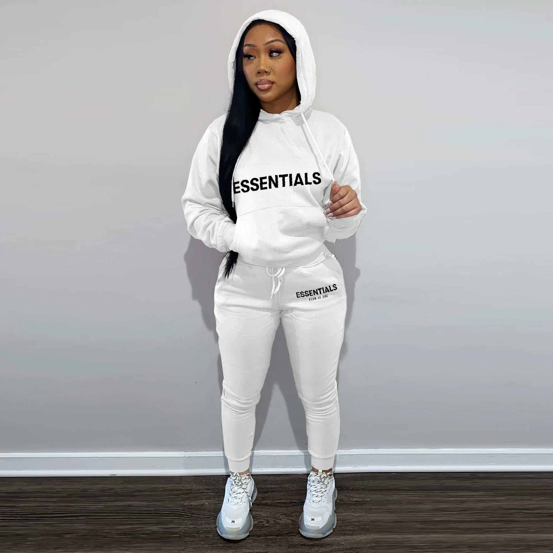 Womens Trend Letter Pringt Hooded Tracksuit Hoodies Sweatpants Two Piece Set