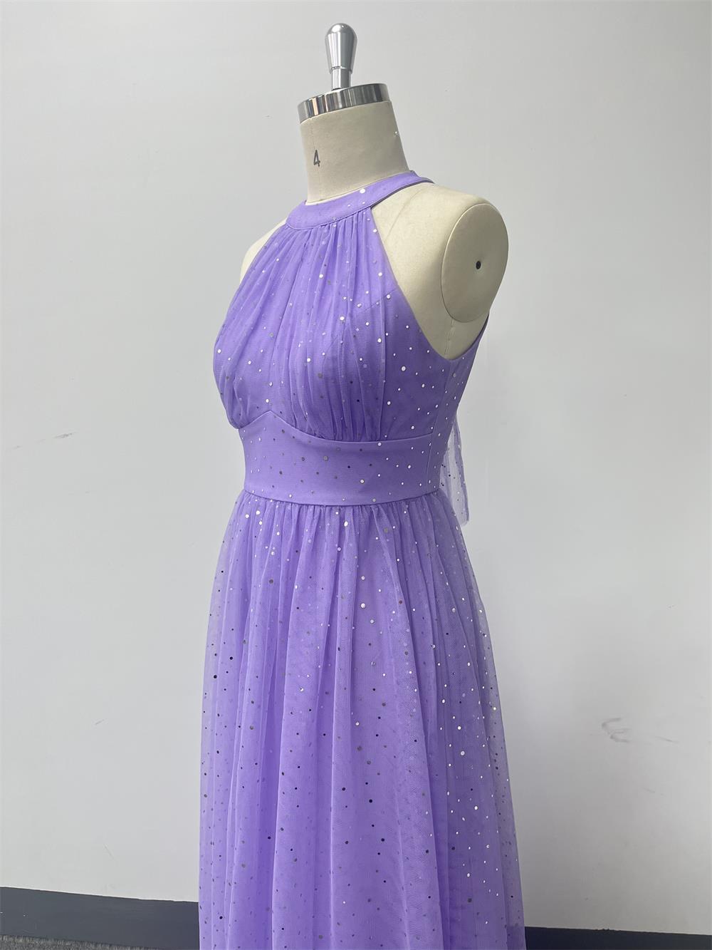 Shiny Sleeveless Halter Neck Mesh Evening Dress A-Line Party Dress 9