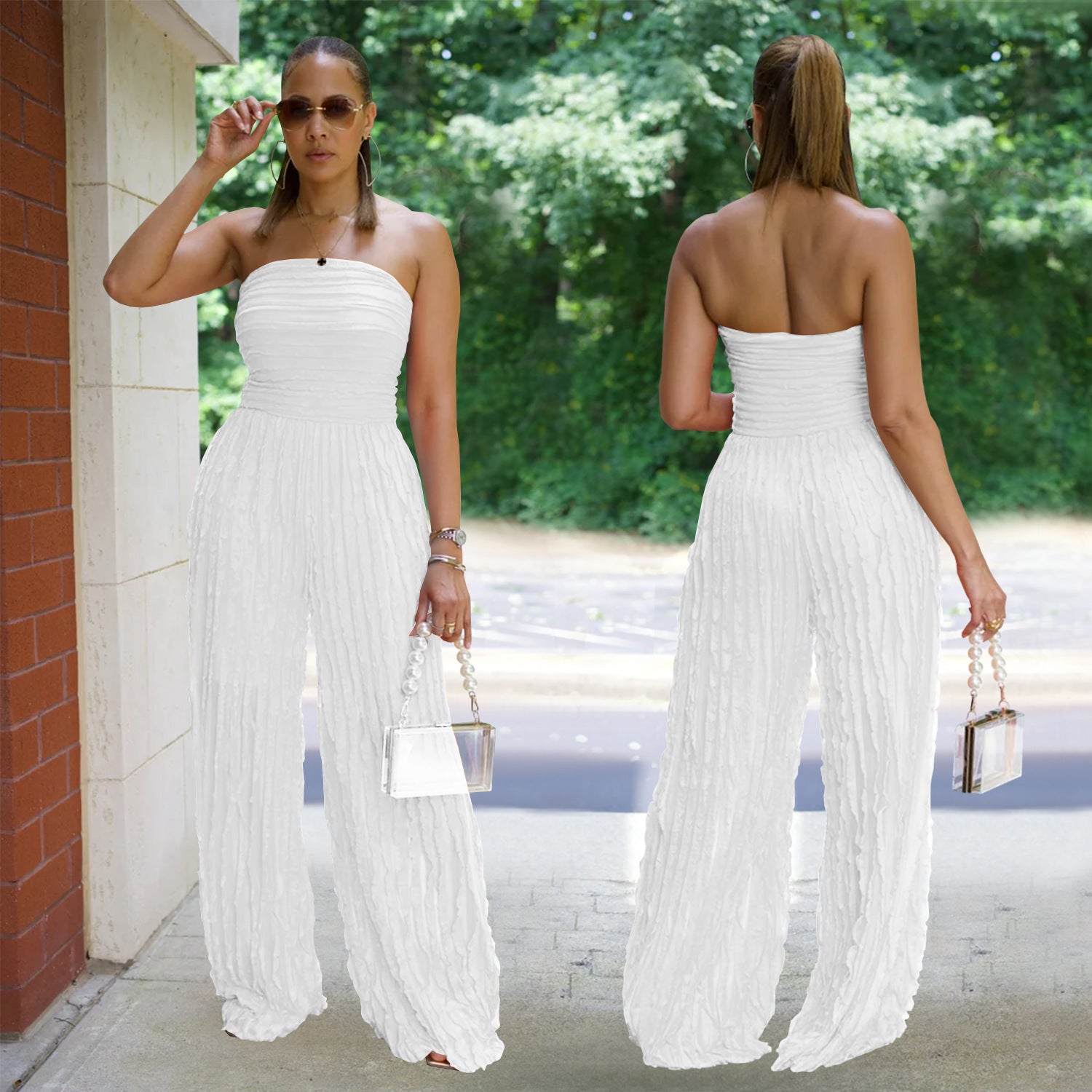 Women solid casual wave pattern jumpsuit 7