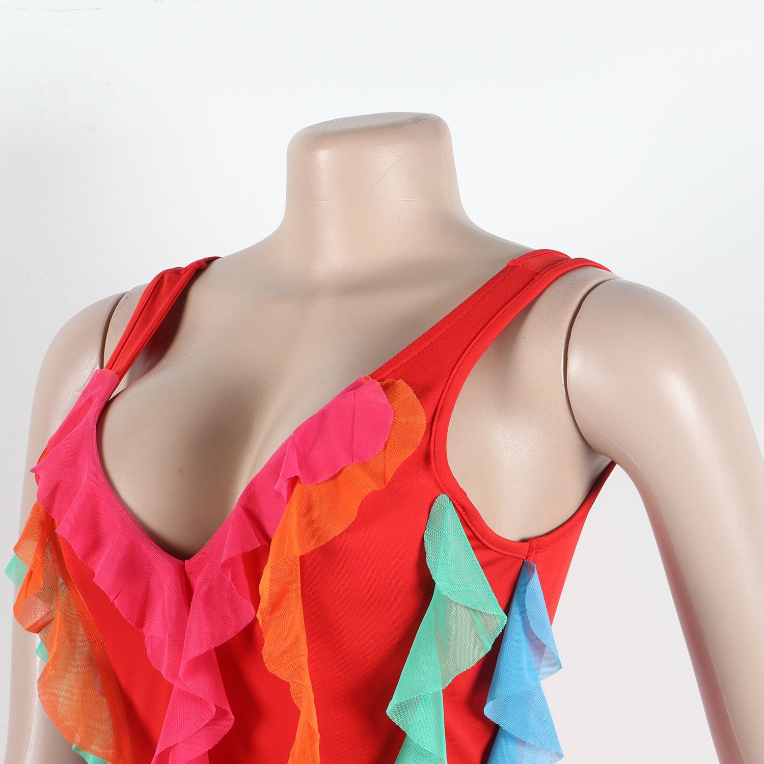 Women Contrasting Ruffles Line Irregular Mini Dress 23