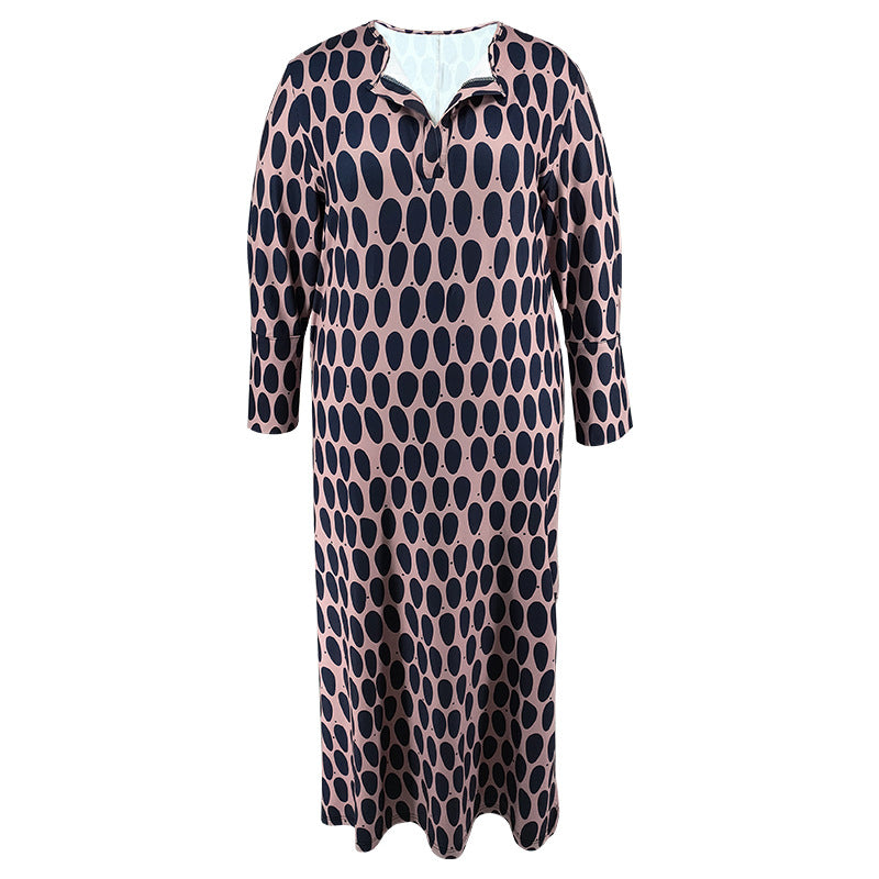 Plus Size Women Turndown Collar Long Sleeve Slit Dress 6