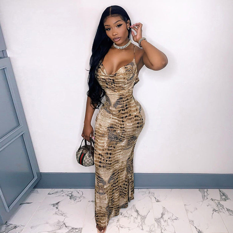 Women Summer Sexy Backless Suspender Sleeveless V-Neck Maxi Dress