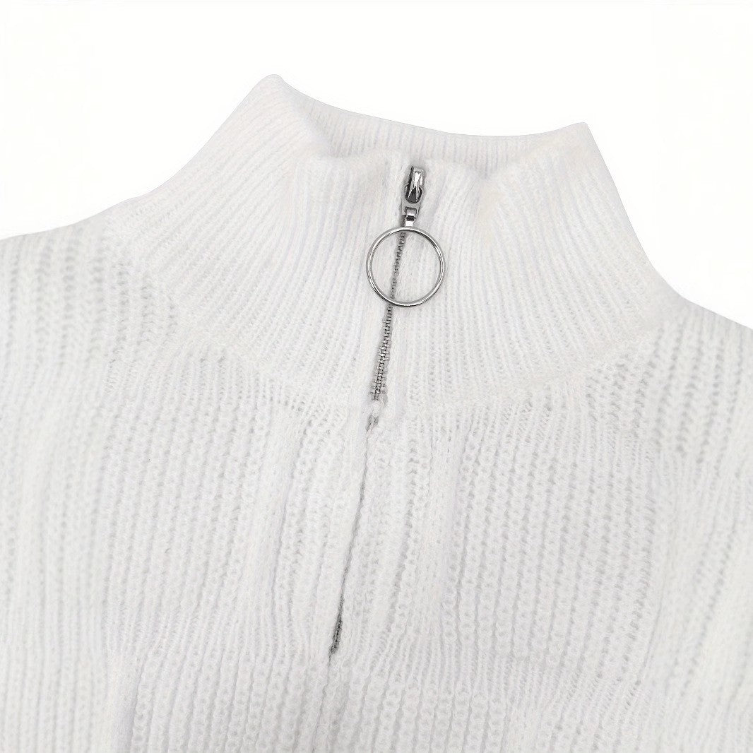 Women's Clothing Loose Long Sleeve Zipper High Collar Fashion Short Sweater 4