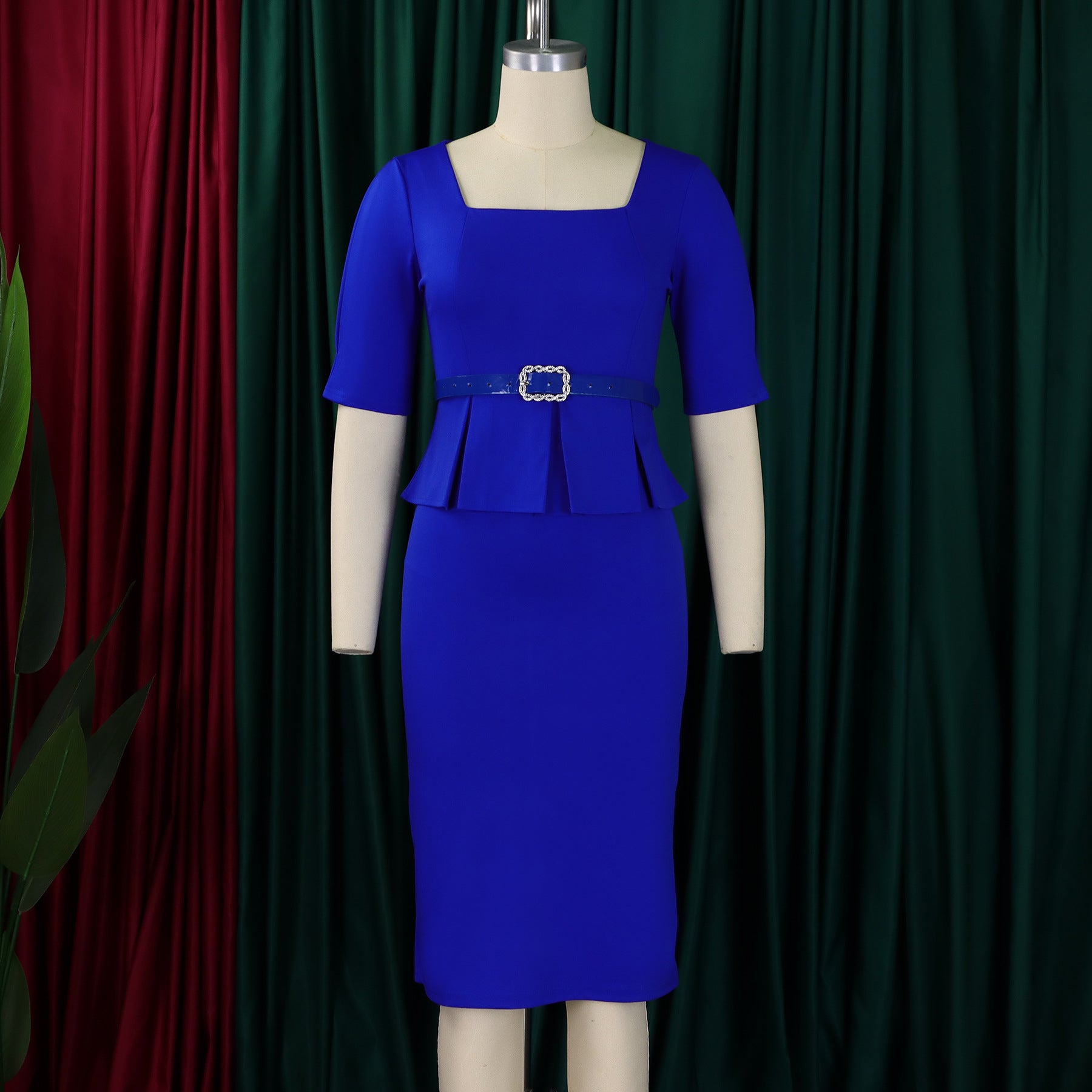 African Women's Turndown Collar Fashion Chic Short Sleeve OL Ruffle Slim Waist Dress 24