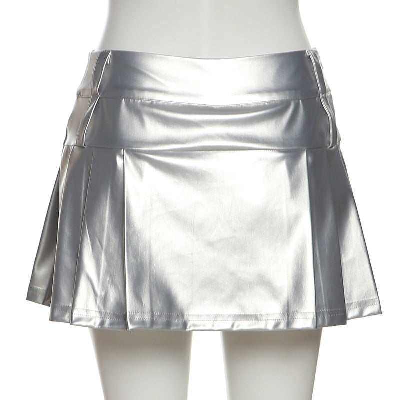 Spring Summer Women's Solid Color Slim Street Fashion High Waist Pleated Skirt 10