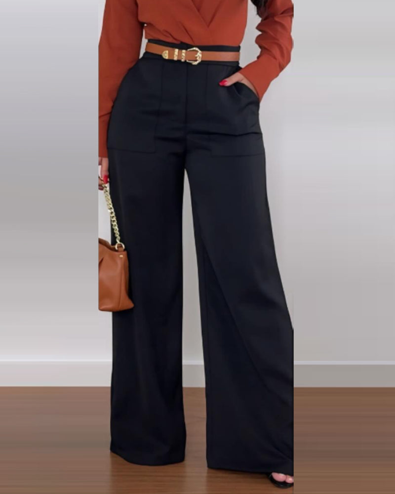 Women's Solid Color Casual Bell Bottom Pants 5