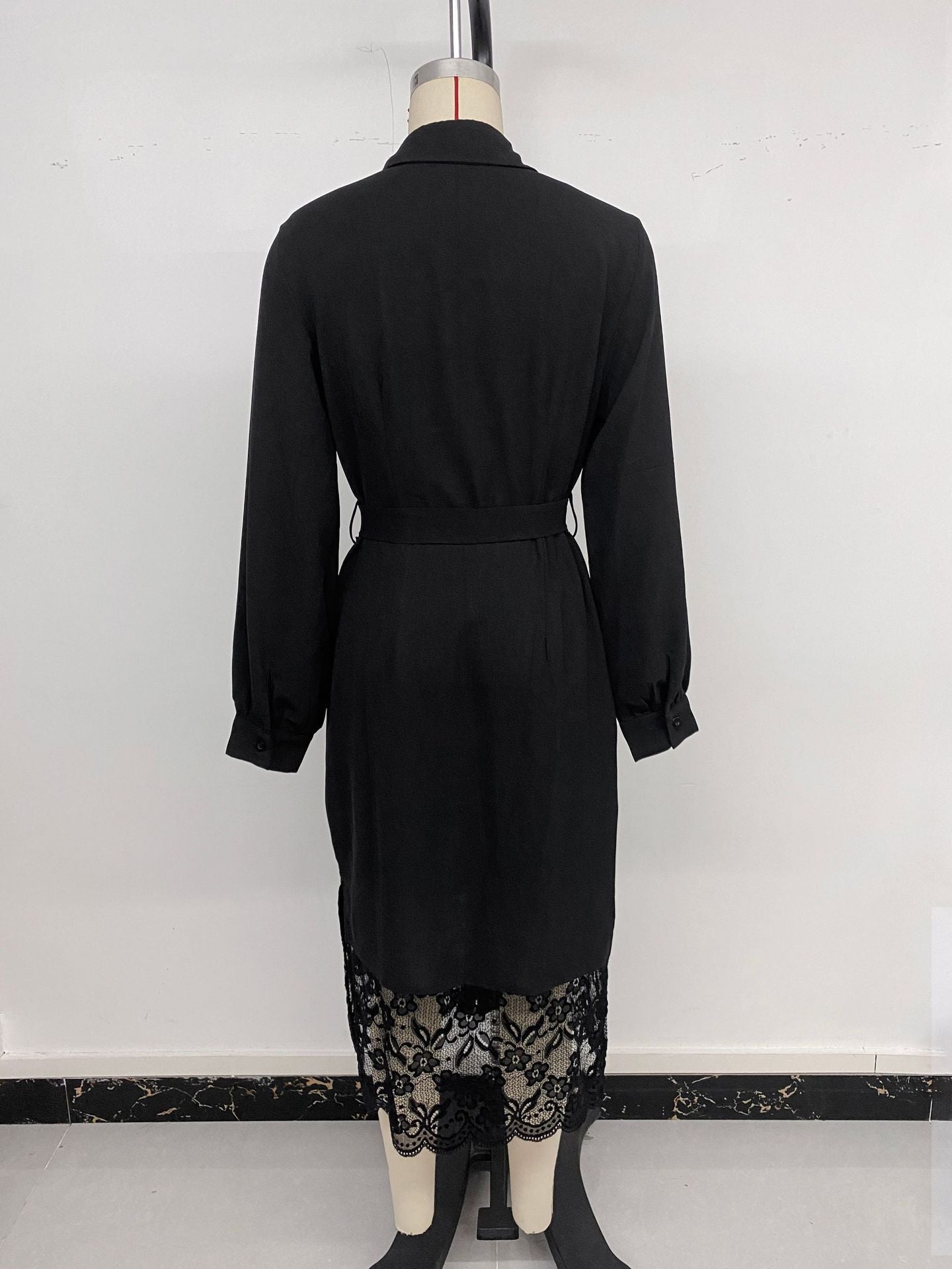 Women Autumn Long-Sleeved Lace Patchwork Shirt Dress 7