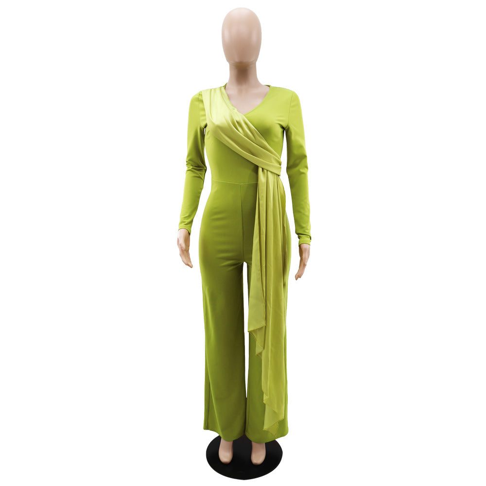 Women Long Sleeve V-Neck Slim Jumpsuit 18
