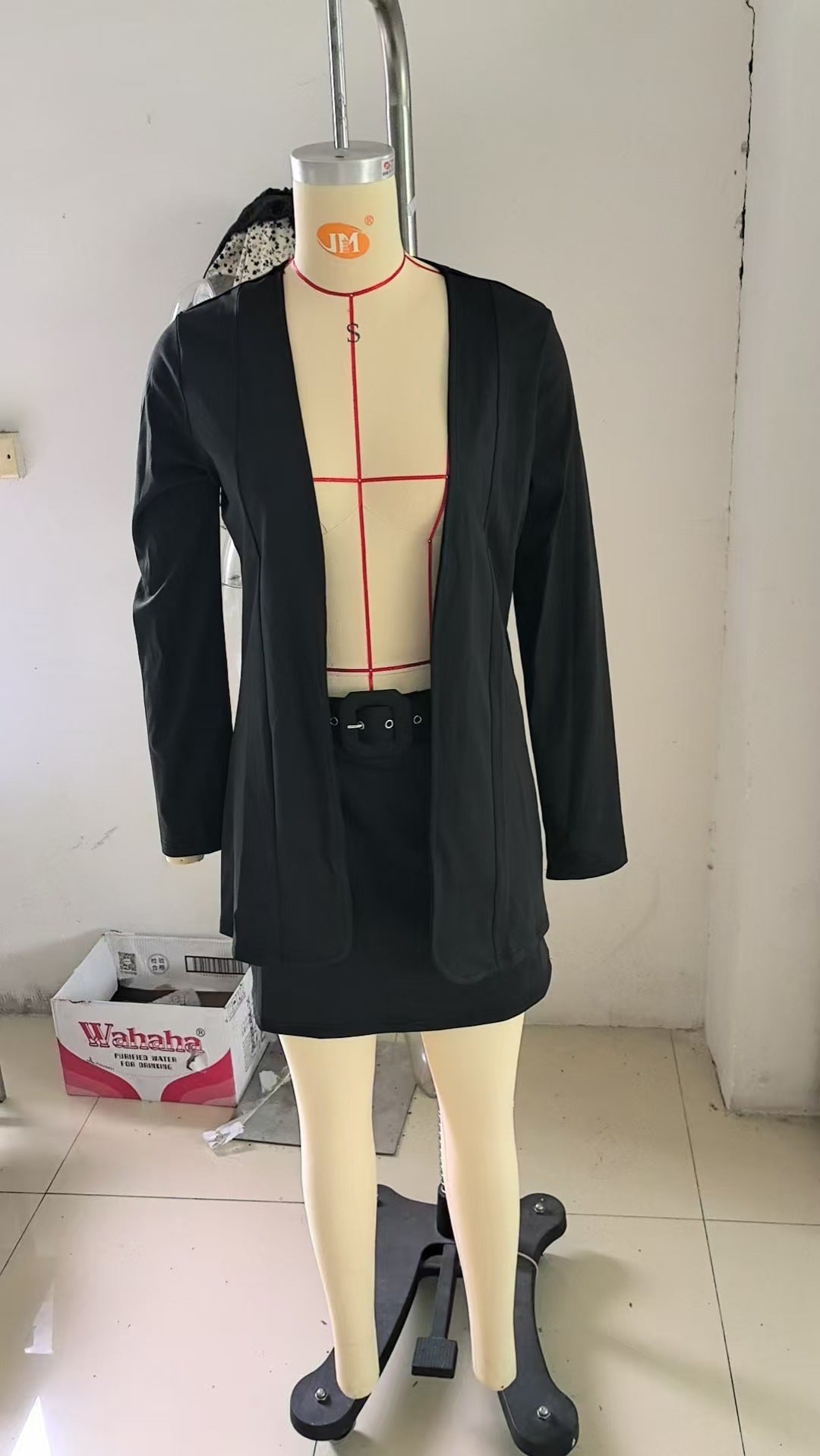 Spring Career Women Coat belt skirt two-piece set 8