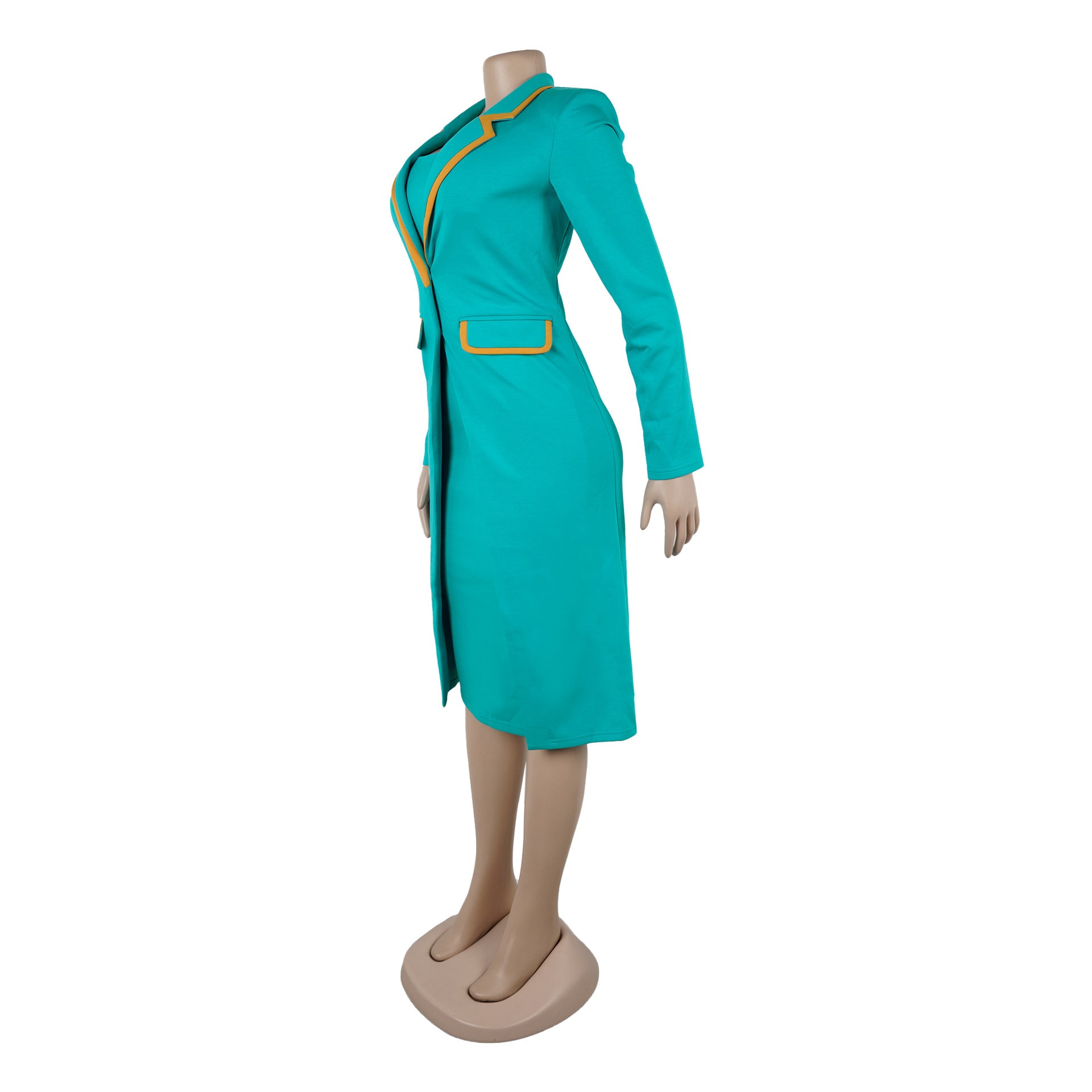 Women Elegant Turndown Collar Stretchy Blazer Dress Two-Piece Set 10