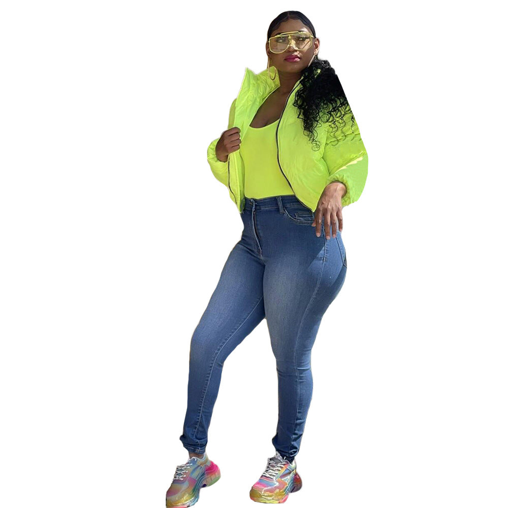 Women Solid Zipper Warm Padding Jacket 6