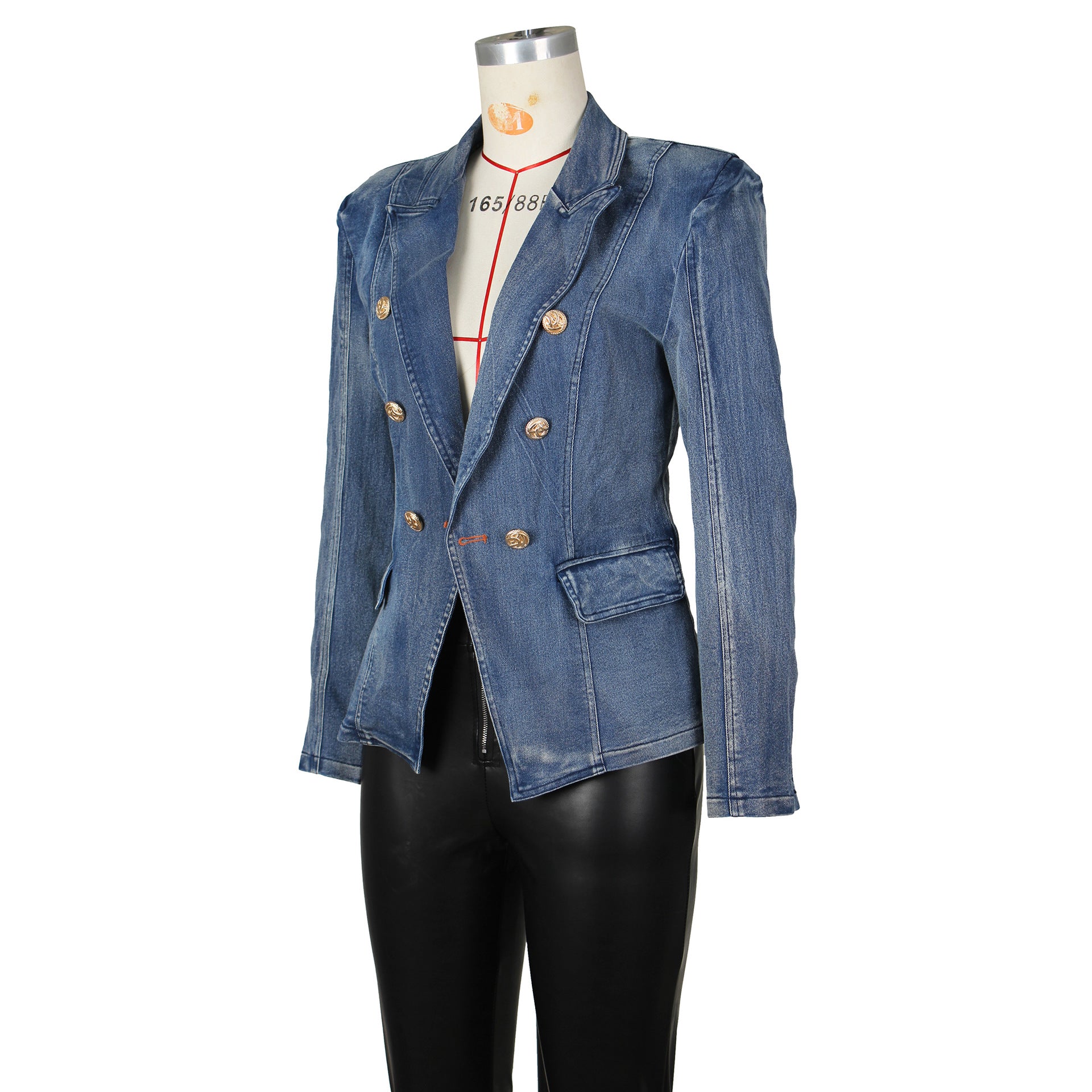 Women Button Denim Blazer Jacket 12