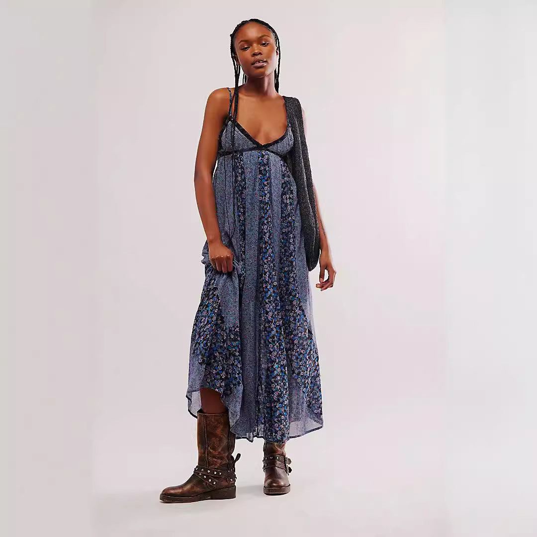 Women bohemian v-neck printed floral sexy dress 5