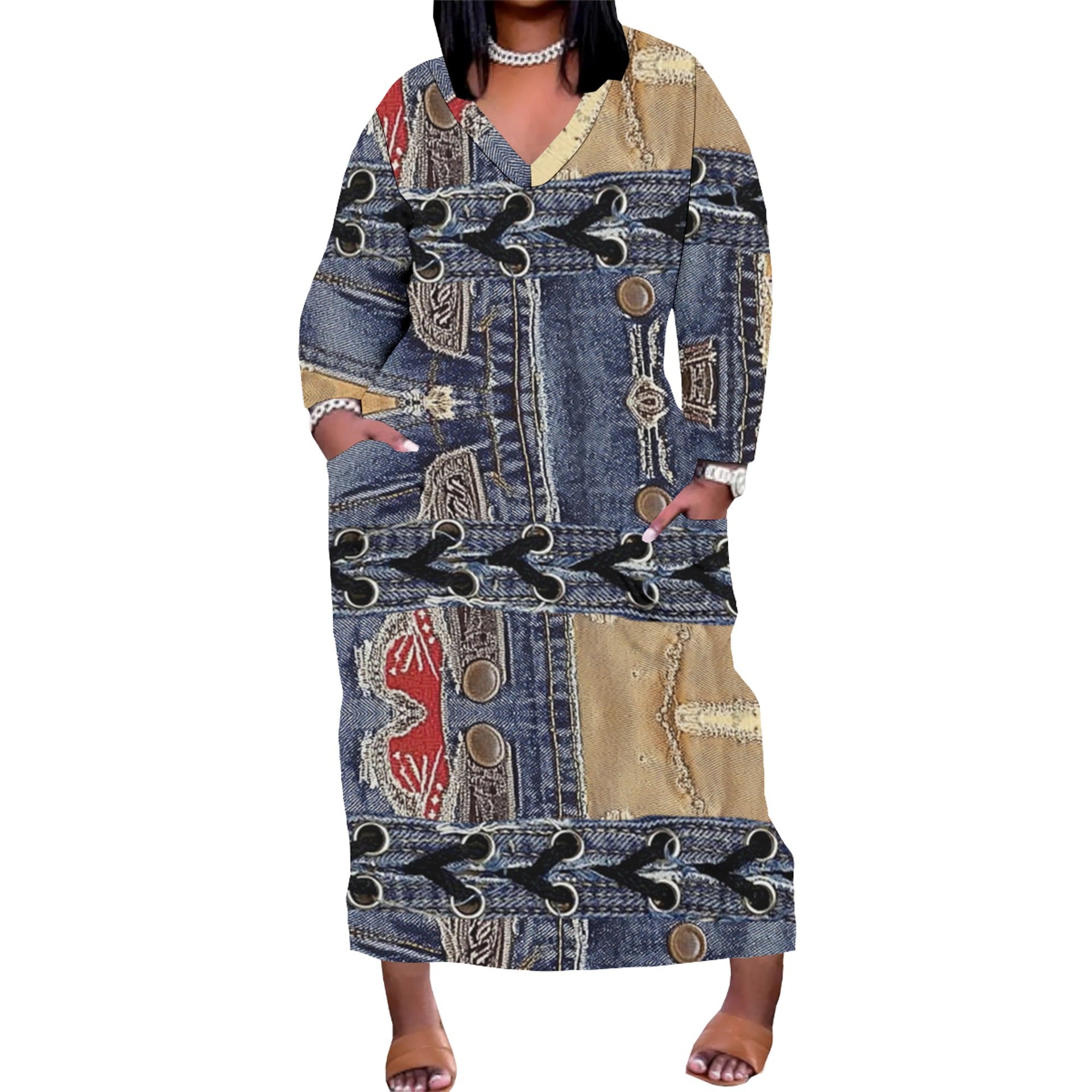 Women's Casual Printed Long Sleeves Plus Size Dress 11