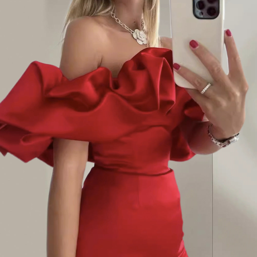 Women's bubble off shoulder slim party dress evening dress 7