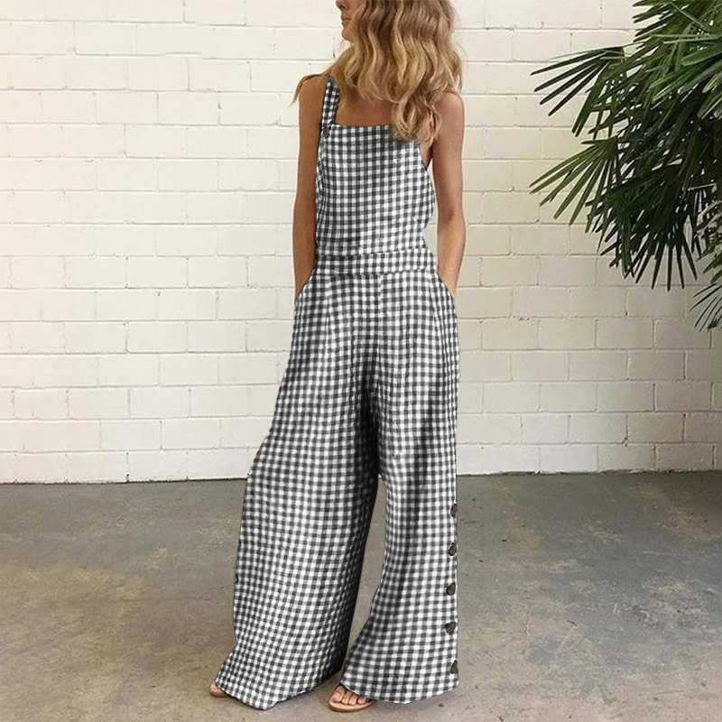 Plaid Print Strap Low Back Wide Leg Jumpsuit 4