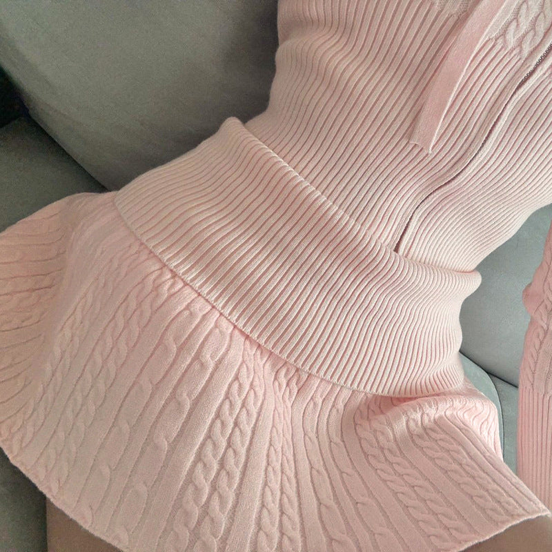 Spring Sweet Pink Turned Waist Elastic Woolen Mini Skirt 4