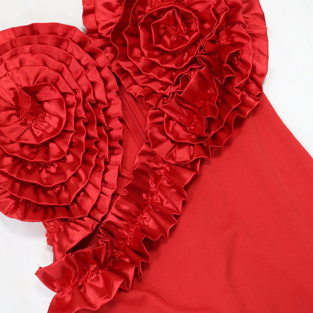 Fashion Sexy One-Shoulder Hollow Ruffled Slim Slit Dress 12