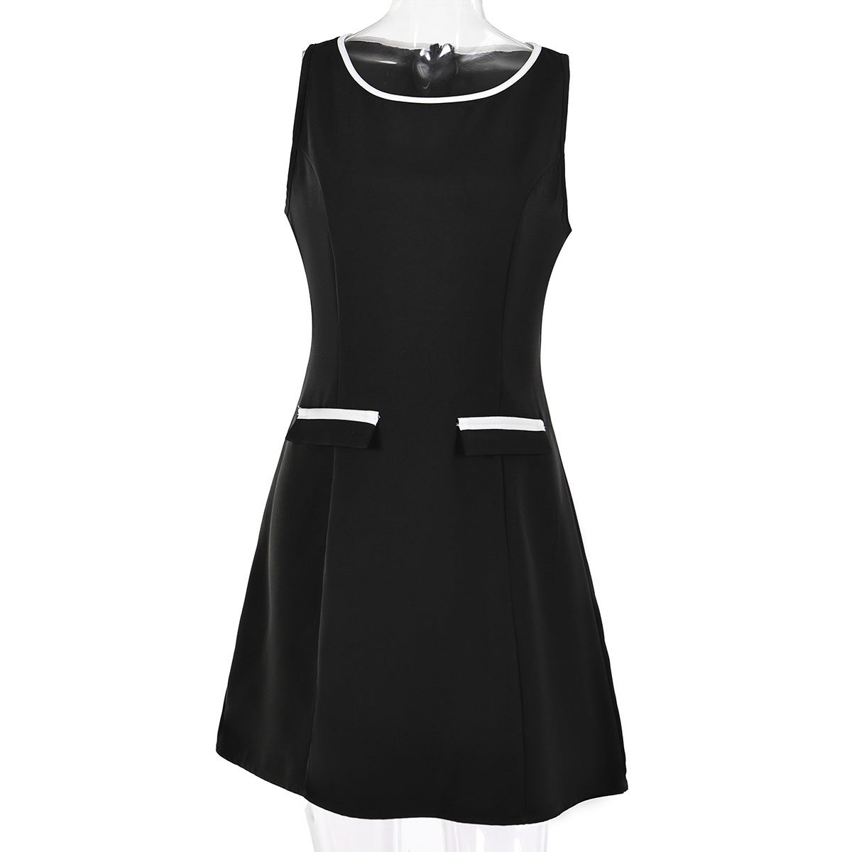 Women summer sleeveless French contrast color dress 10